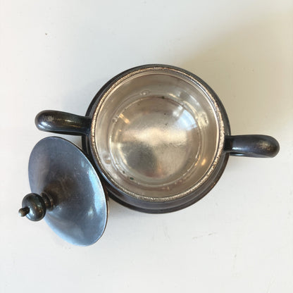 Top view of antique Silver Soldered Sugar Bowl with Lid, displaying the entire inner surface of the bowl, showcasing its bright, shiny silver finish